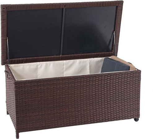 MCW Poly-Rattan Kissenbox D88 in Braun, Gartentruhe mit Rollen, B/T/H: 100 x 51 x 50 cm