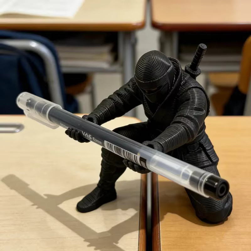 Ninja-Stifthalter aus Kunststoff in Schwarz als 3D-gedruckter Figuren-Schreibtischorganizer und Desktop-Dekoration - Bild 7