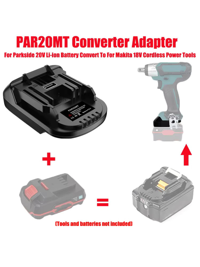 PAR20MT Parkside Batterieadapter-Konverter in Schwarz zur Nutzung von Parkside 20V Lithium-Batterien mit Makita 18V Elektrowerkzeugen - Bild 6