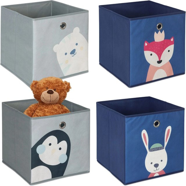 Relaxdays Aufbewahrungsboxen für Kinder 4er Set aus Vlies und Pappe in Bunt, B/T/H: 30 x 30 x 30 cm - Bild 1