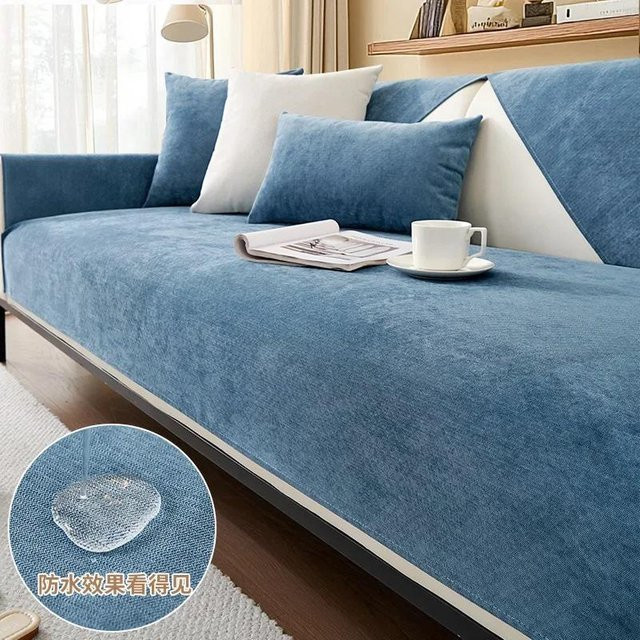 Wasserdichte Chenille-Sofabezugmatte in Blau, rutschfester L-förmiger Couch-Schonbezug für das Wohnzimmer, Breite: 70 cm, Länge: 210 cm - Bild 1