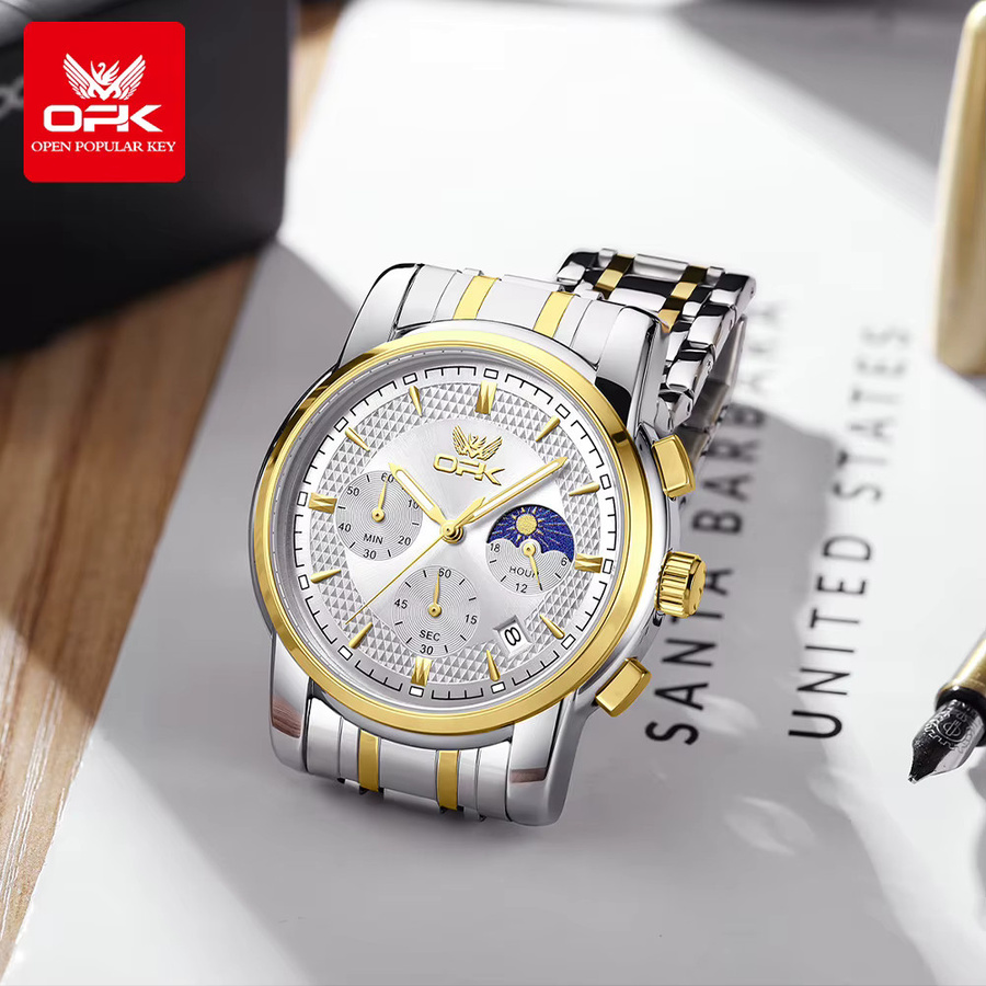 OLEVS Chronograph, Quarz, Edelstahl, Silber, Herren - Bild 3