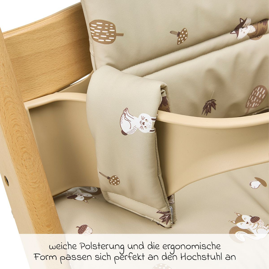 Meyco 2-tlg. Hochstuhl Zubehör-Set mit Sitzkissen und Ärmellätzchen Forest Animals in Braun und Beige - Bild 2