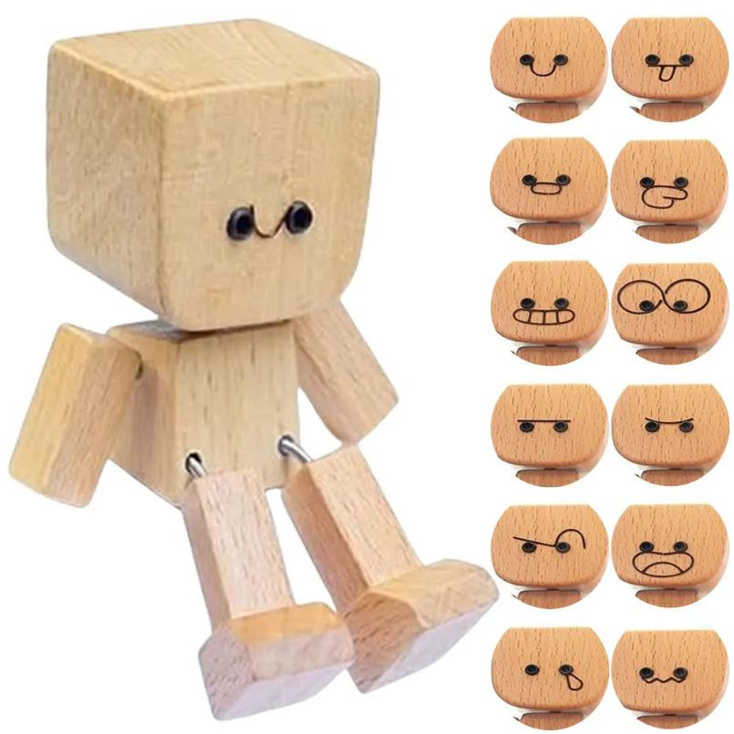 Magnetische Schüttelmann-Figur aus Holz mit veränderbaren Emoticons in Braun von Discover Intime als Dekoration für das Armaturenbrett oder den Schreibtisch - Bild 3