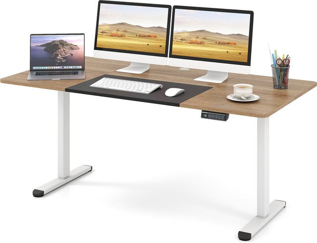 GOFLAME Elektrischer Stehschreibtisch höhenverstellbar mit Computertisch-Funktion, B/T: 140 x 70 cm, Beige oder Braun - Bild 1