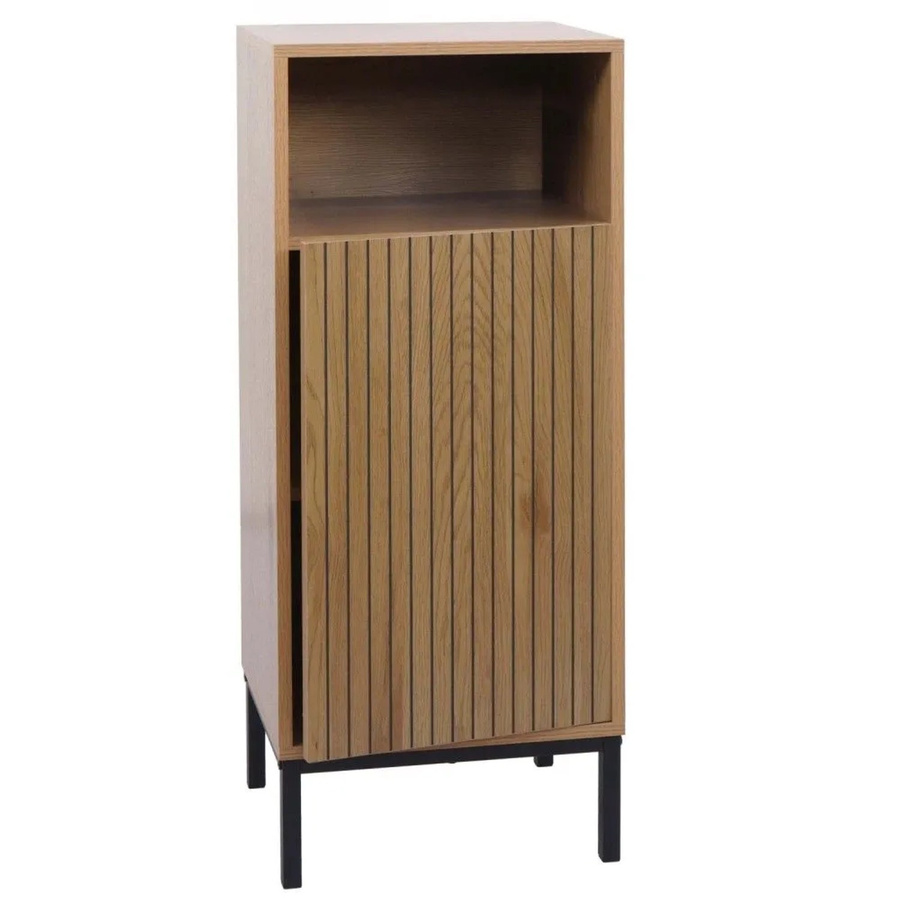 Badezimmerkommode MCW-O42 in Holzoptik Natur mit 1 Tür und 3 Staufächern, B/T/H: 98 x 39 x 30 cm - Bild 2