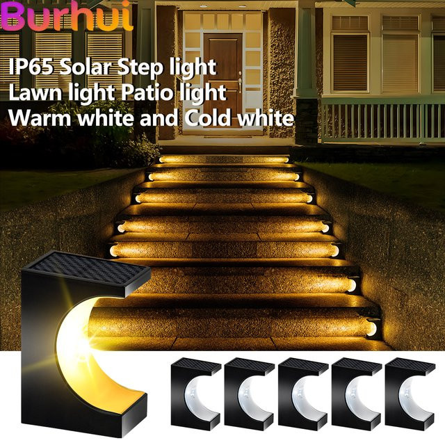 Burhui Solar-Treppenleuchte LED für Außenbereich, IP65 wasserdicht, dekorative Gartenbeleuchtung für Terrasse und Weg, Schwarz - Bild 1
