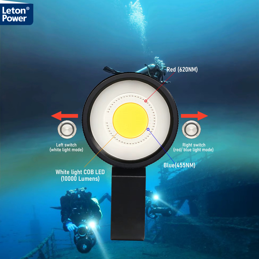 LetonPower Tauchlampe COB mit 18000 Lumen, wasserdichte LED-Unterwasser-Taschenlampe und Videoleuchte, Schwarz - Bild 1