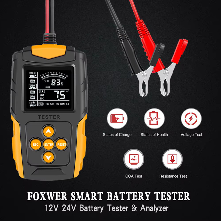 FOXSUR FBT200 Smart Batterie Tester Digitaler LCD Batterie Analysator für Auto Lkw Motorrad Boot in Schwarz - Bild 2