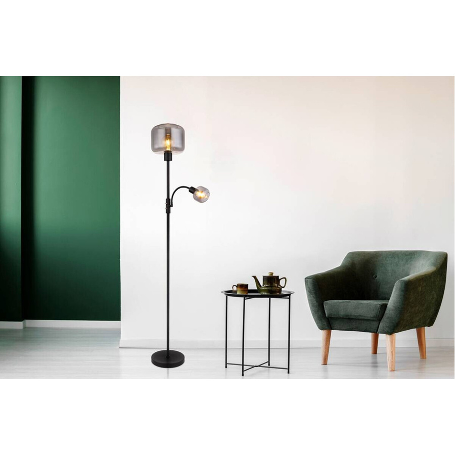 Globo Stehlampe 2-flammig aus Metall und Glas in Schwarz matt und Grau, Höhe: 165 cm, Breite: 25 cm, Tiefe: 25 cm - Bild 2