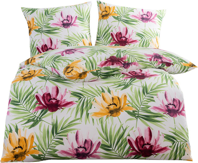 Dreamtex Bettwäsche aus Soft-Touch Mikrofaser-Satin mit floralem Muster in Multicolour, B/H: 135 x 200 cm, Kissen: 80 x 80 cm - Bild 1