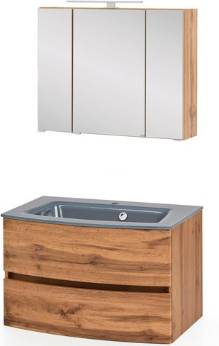HELD MÖBEL Waschtisch-Set KOPENHAGEN, 4-teilig, braun, mit LED-Beleuchtung und Soft-Close-Türen - Bild 1