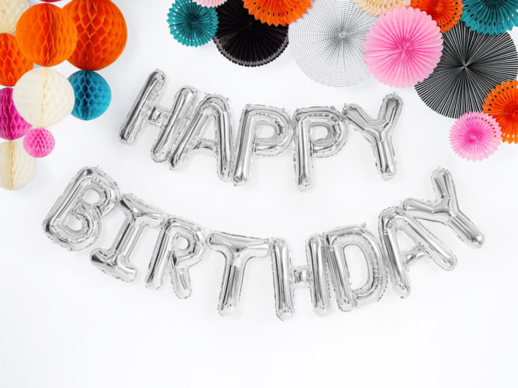 Silberner Happy Birthday Aluminium-Folienballon zur Geburtstagsdekoration, Breite: 340 cm, Höhe: 35 cm - Bild 2