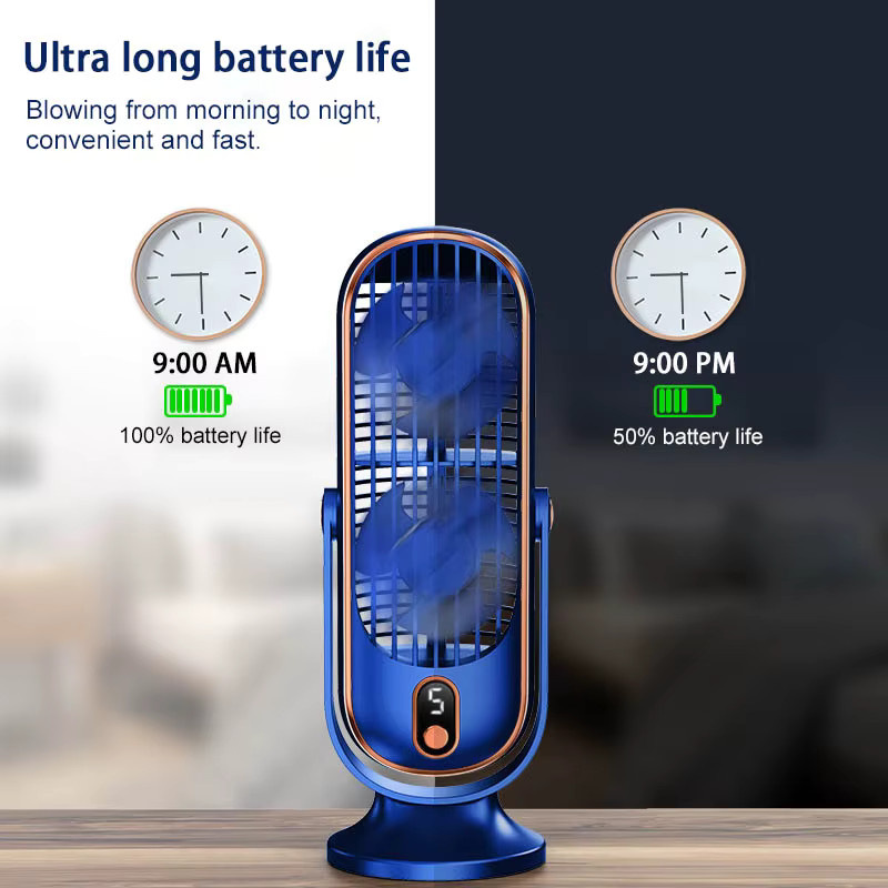 HAOYUNMA Elektrischer Tischventilator in Blau, wiederaufladbar und tragbar mit 5 Geschwindigkeiten und 720 Grad Schwenkfunktion für Zuhause und Outdoor-Camping - Bild 4