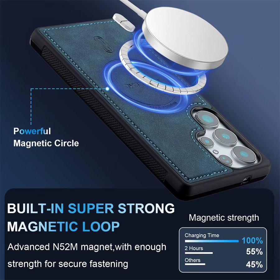 Magnetische Lederhülle für Samsung Galaxy S26 Ultra S25 S24 Ultra S23 FE S22 FE A17 A37 A57 A16 A36 A56 in Braun mit kabellosem Laden - Bild 3