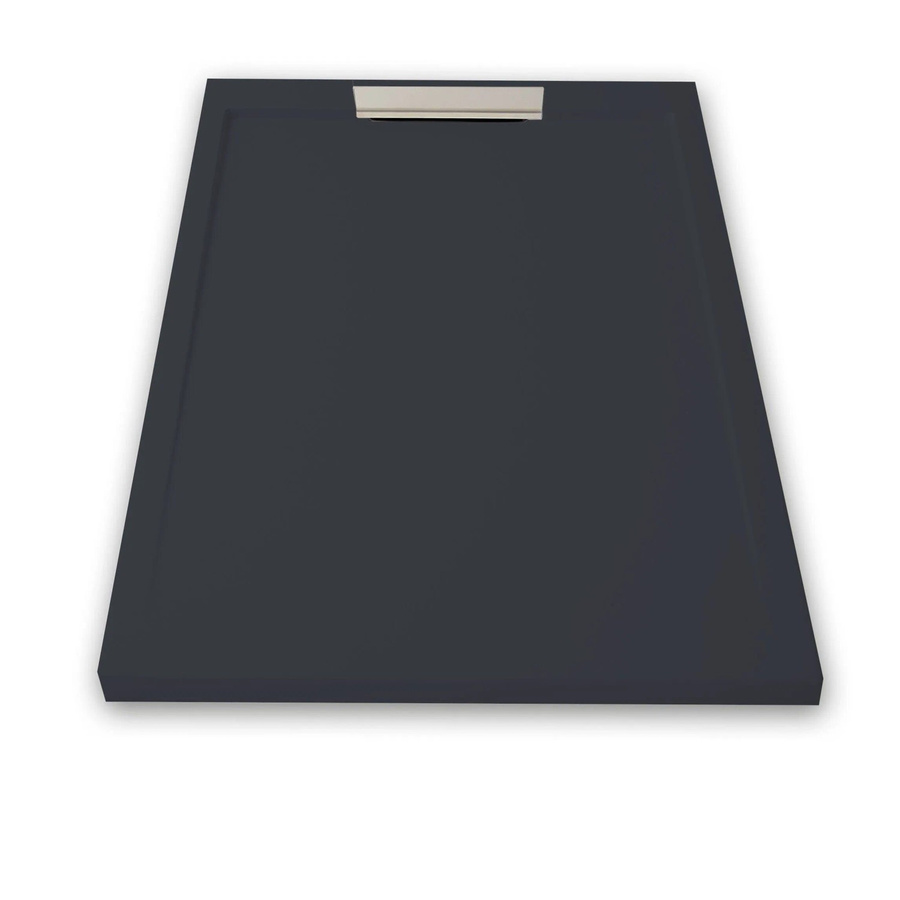Mirlo Duschwanne Extra Flach Lux aus Mineralguss in Anthrazit mit Chrom Ablaufschutz B: 70 cm, T: 150 cm - Bild 2