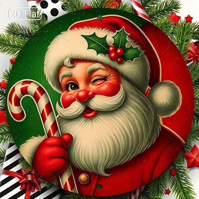 Runde Weihnachts-Wanddekoration von CIFBUY aus Metall mit Weihnachtsmann-Motiv, Mehrfarbig, Durchmesser: 20,3 cm - Bild 1