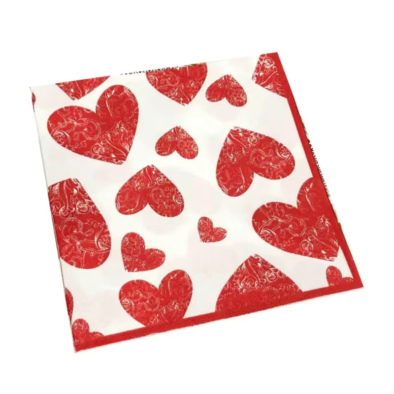 GUANYAO Herzförmige Servietten mit floralem Muster in Bunt und Rot, 20 Stück aus Papier für Hochzeit und Valentinstag - Bild 6