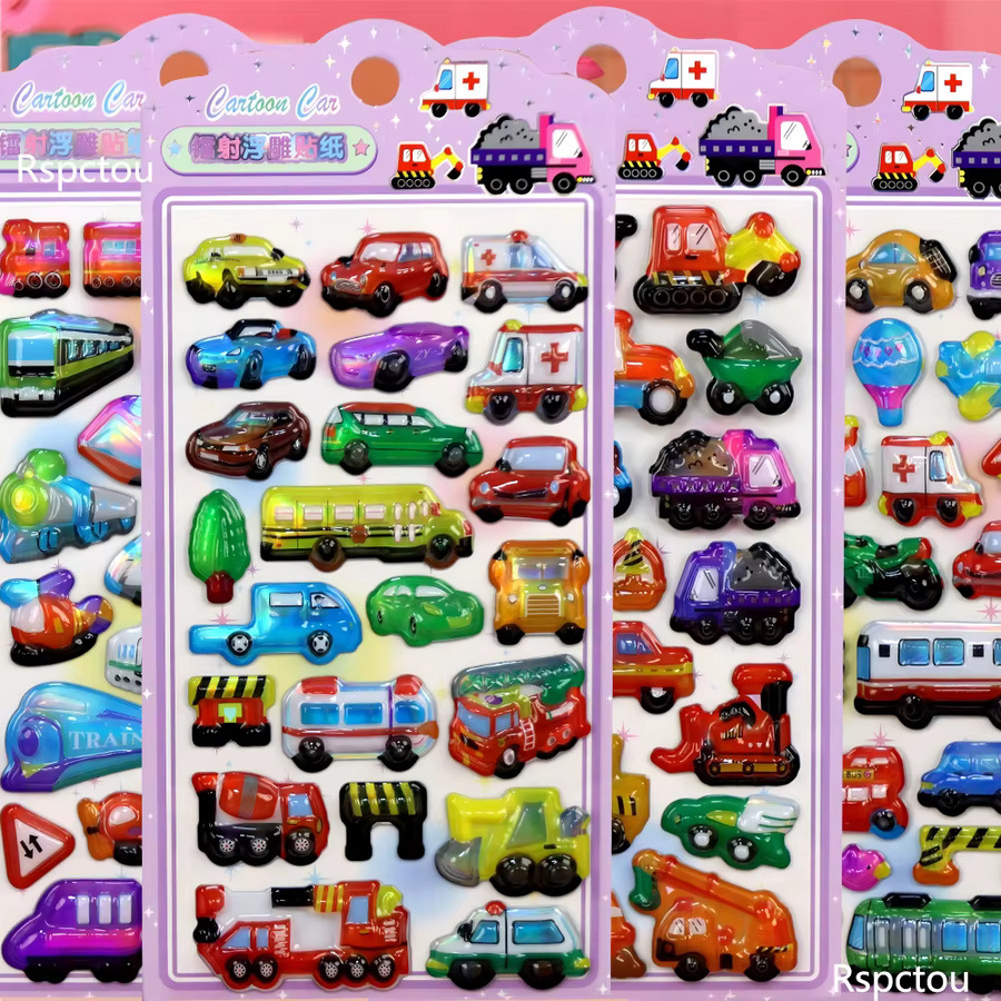 Rspctou 3D Niedliche Transportfahrzeug-Cartoon-Relief-Aufkleber, 4-teiliges Set - Bild 2