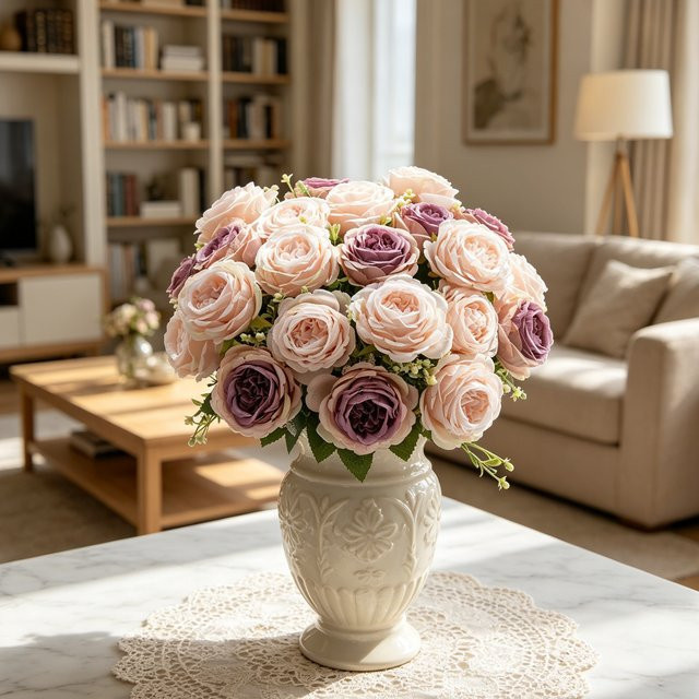 Künstliche Pfingstrosen in Pink und Grau aus Textil für deine florale Dekoration und DIY-Projekte - Bild 1