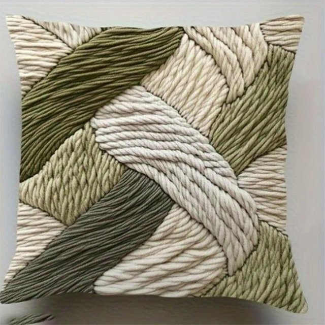 Tinika Chen Makramee Kissenbezug in Salbeigrün mit Boho-Design, Texturiertes Geflochtenes Muster, Material: Polyester, B/T: 45 x 45 cm und 70 x 70 cm - Bild 1
