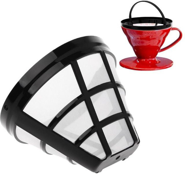 Wiederverwendbarer Kaffee-Filter aus Edelstahl und Nylon mit feinem Mesh-Sieb in Kegelform, erhältlich in Silber oder Schwarz - Bild 1