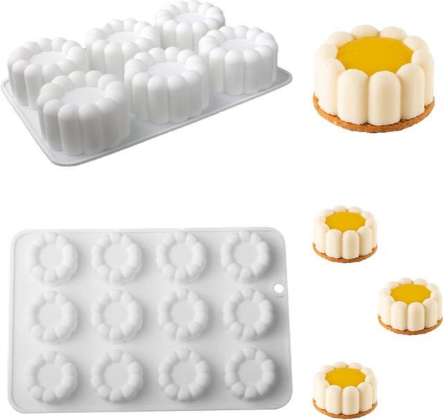 SHENHONG Silikon-Kuchenform mit gewellter Spitze, zylindrische Mousse-Form für Dessert und Gebäck, Weiß - Bild 1