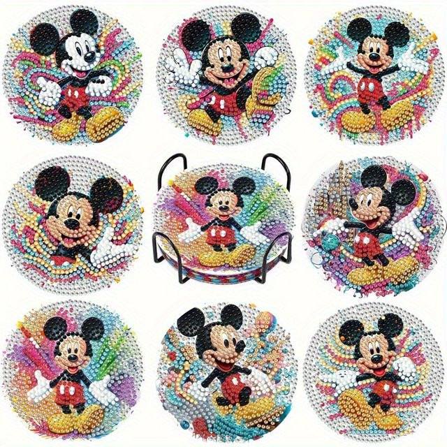 Diamond Painting DIY Cartoon-Maus Untersetzer aus Holz mit Halterung von Potdemiel, Mehrfarbig, Rund - Bild 1
