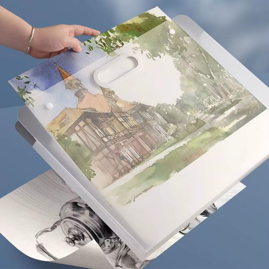 Tragbare vierlagige Zeichenmappe für A2/A3/A4 Papier in Weiß, wasserdichte Dateiordner für Zeichnungen und Kunstwerke - Bild 2