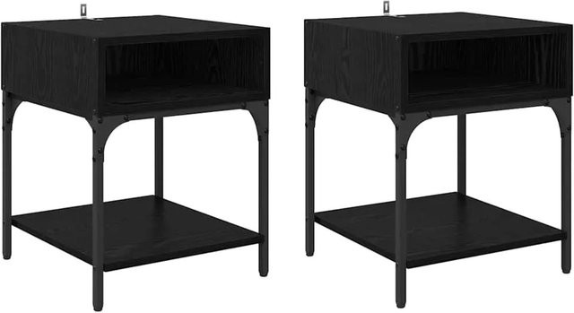vidaXL Nachttisch Set 2 Stück in Schwarz und Eichen-Optik mit Seitenfächern, B/T/H: 40 x 40 x 50 cm - Bild 1