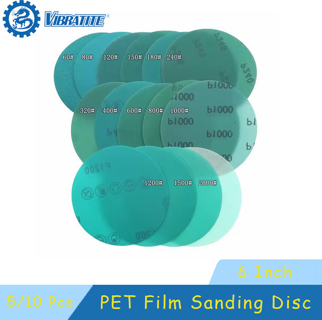Vibratite Schleifscheibe aus PET-Folie mit Klettverschluss, Aluminiumoxid, Körnung 60–2000, Durchmesser: 150 mm, für Nass- und Trockenschleifen sowie zum Polieren von Autos - Bild 1