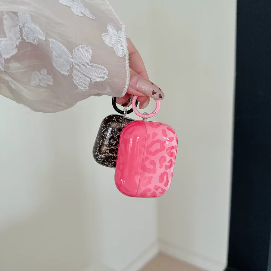 Apple AirPods Hülle mit Leopardenmuster in Schwarz-Rosa und Haken im Retro-Stil für AirPods 1, 2, 3, 4 und Pro 2/3 - Bild 4