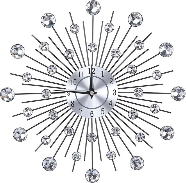 TOMTOP JMS Wanduhr in Silber mit floralem Design und Bling-Effekt aus Metall - Bild 1