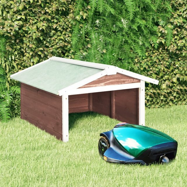 vidaxl Garage für Mähroboter aus Tanne in Weiß und Mokka, B/T/H: 72 x 50 x 87 cm - Bild 1