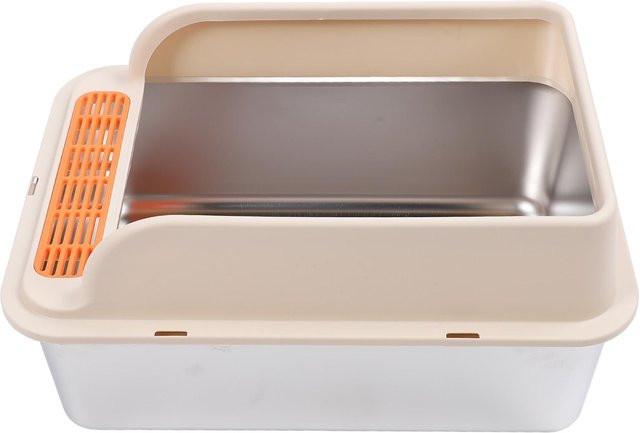 Aimo Hochwandige Katzenstreuschale aus Edelstahl mit Spritzschutz und Pedalfilter in Khaki/Beige - Bild 1