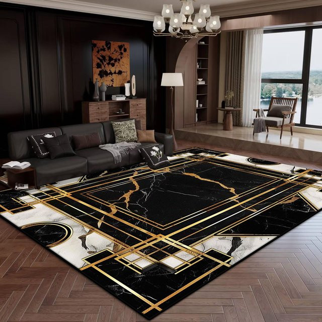 Karpetti Teppich Modern Schwarz Gold, Waschbar und Rutschfest, B x T: 140 x 200 cm - Bild 1