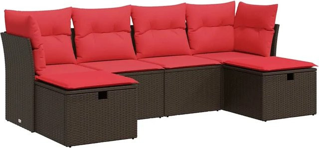 vidaXL 6-teilige Garten-Sofagarnitur aus braunem Poly-Rattan mit Kissen aus Polyester und pulverbeschichtetem Stahl - Bild 1