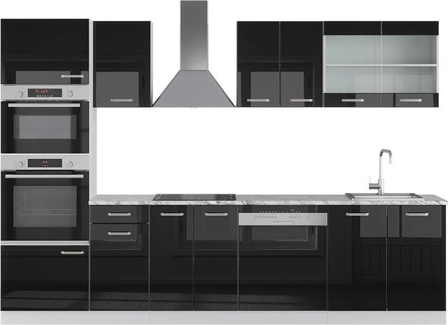 Vicco Küchenzeile R-Line Solid in Weiß und Schwarz mit Marmor Arbeitsplatte, Breite: 300 cm - Bild 2