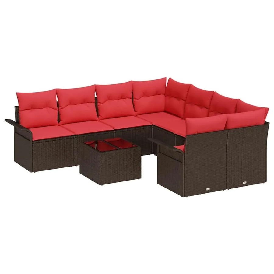 vidaXL Gartensofa-Set aus Poly-Rattan in L-Form mit 9 Kissen in Beige und Rot - Bild 2