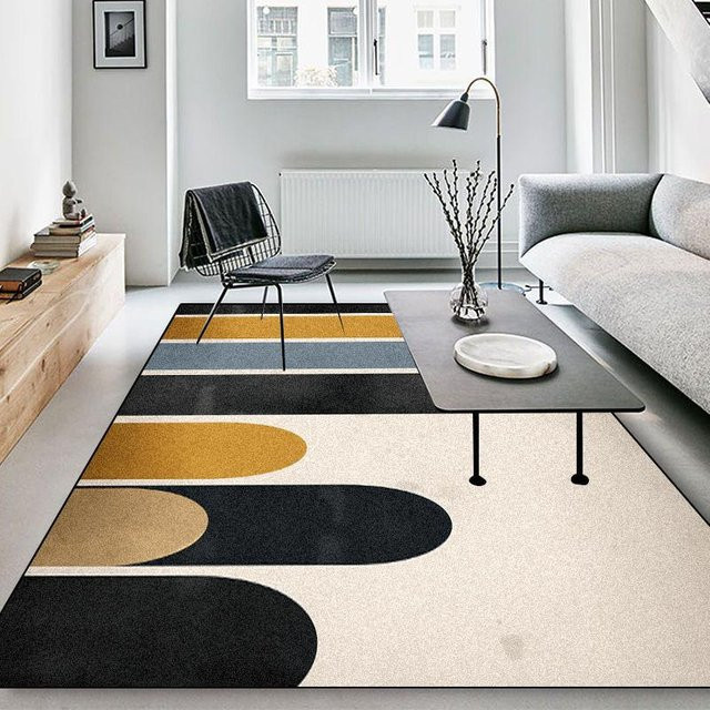 JGJG Moderner Geometrischer Teppich aus Flanell, Rutschfeste und Waschbare Bodenmatte für Wohnzimmer und Schlafzimmer, B/B: 60 x 90 cm, Multicolour - Bild 1