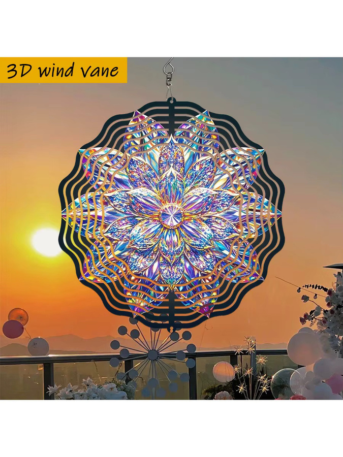 CIFBUY 3D Rotierender Mandala-Spinner aus Metall in Bunt, 360° Windspiel mit Blumen-Design für Garten und Außenbereich, Durchmesser: 25,4 cm - Bild 5