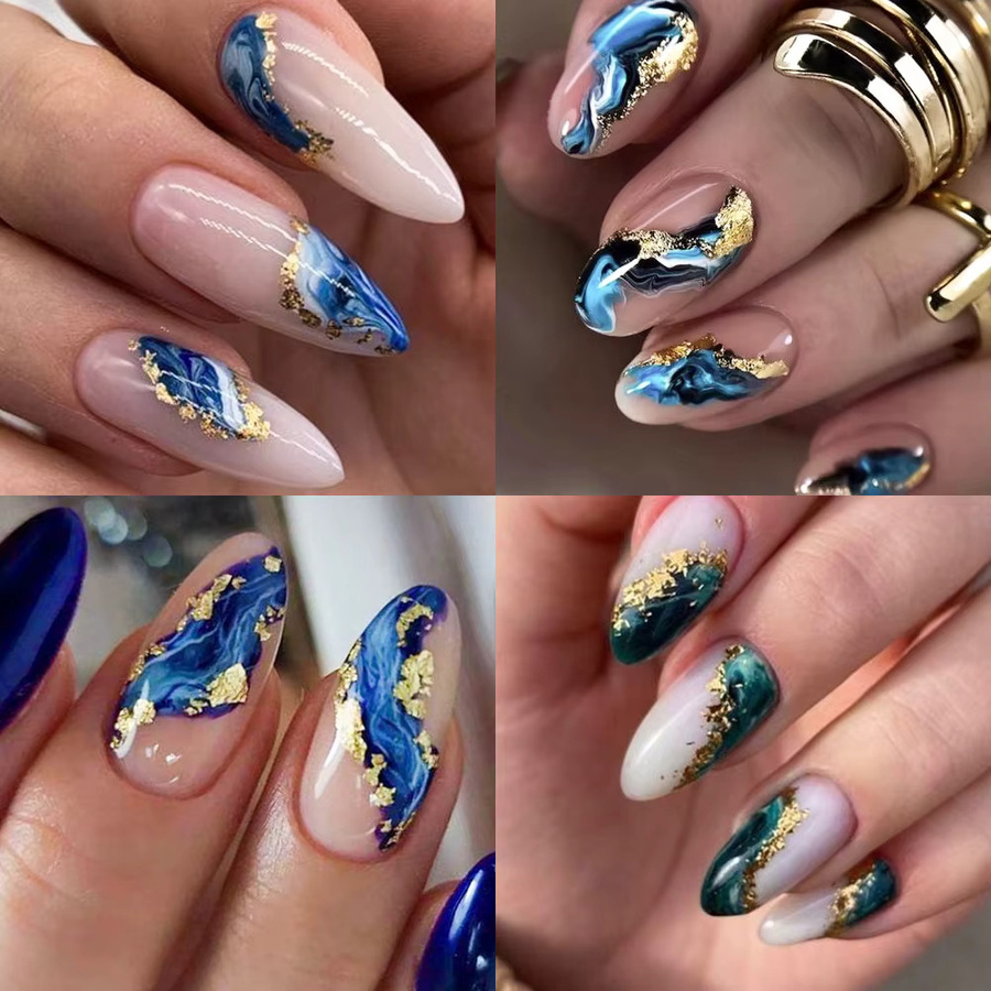 HotPress Nail Art Aufkleber, Blau Lila Marmor, Metallic, Unisex - Bild 2