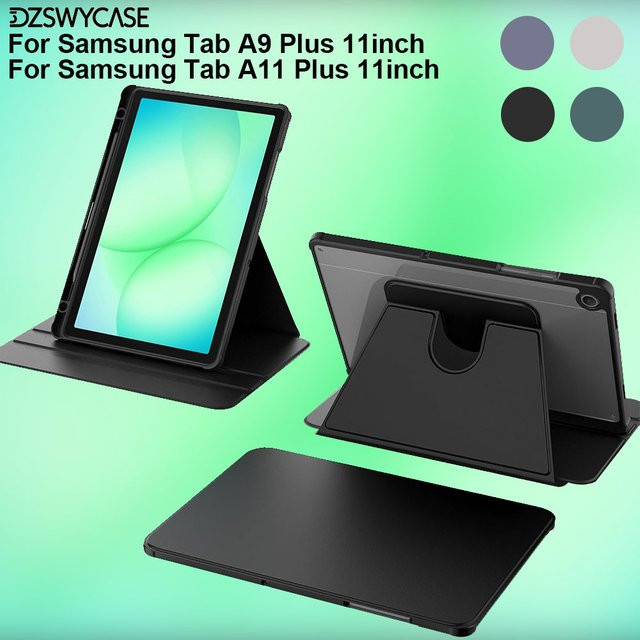 Schutzhülle für Samsung Galaxy Tab A9 und Tab A11 Plus 11 SM-X210 X230 mit Stifthalter und 360 Grad drehbarem Ständer in Transparent, Purple oder Black - Bild 1