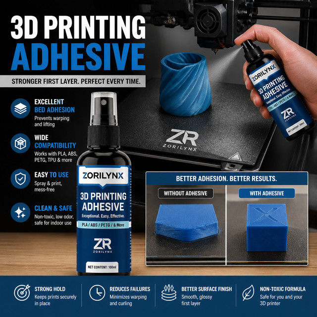 ZORILYNX 3D-Druck-Klebstoff Heizbett-Klebespray für Glas- und PEI-Platten, 100 ml - Bild 1