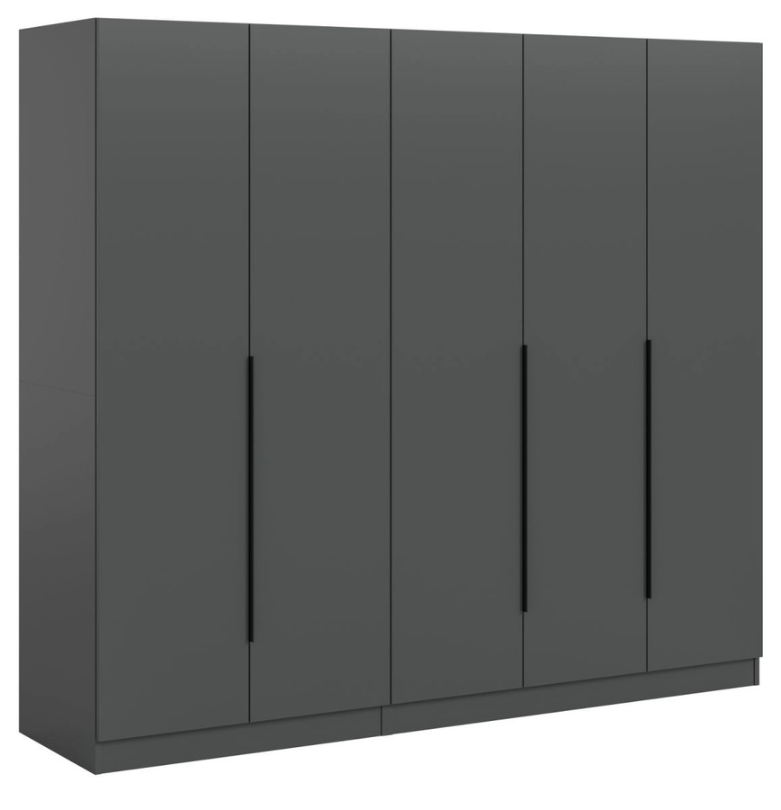 5-türiger Kleiderschrank Swan in Grau, modern mit Kleiderstange und Regalböden, Höhe: 200 cm, Breite: 181 cm - Bild 3