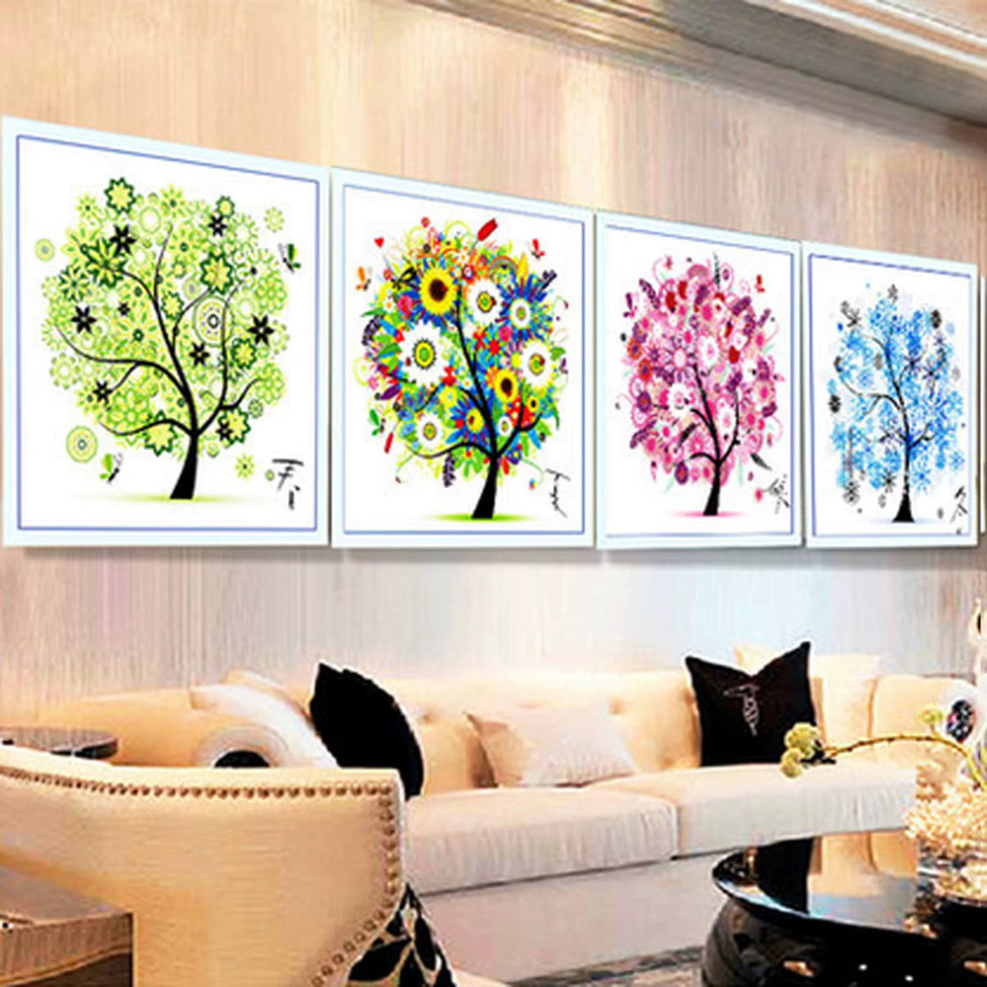 1pcolorful Kreuzstich Stickerei Set Vier Jahreszeiten Baum in Multicolor zur Wandmontage - Bild 2