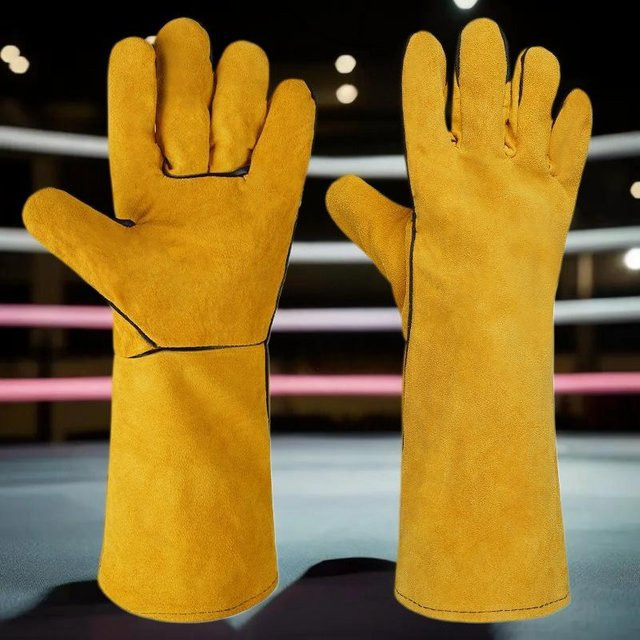 Sommer6 Schweißerhandschuhe aus Leder in Gelb, hitzebeständige und schnittfeste Arbeitshandschuhe, Länge: 40 cm - Bild 1