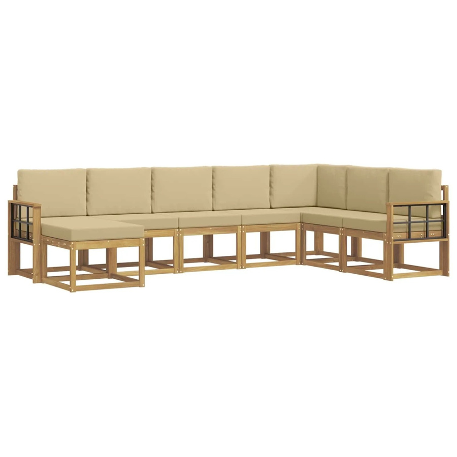 vidaXL Outdoor-Sofagarnitur L-Form aus Akazienholz mit 8 Kissen in Weiß und Beige - Bild 2
