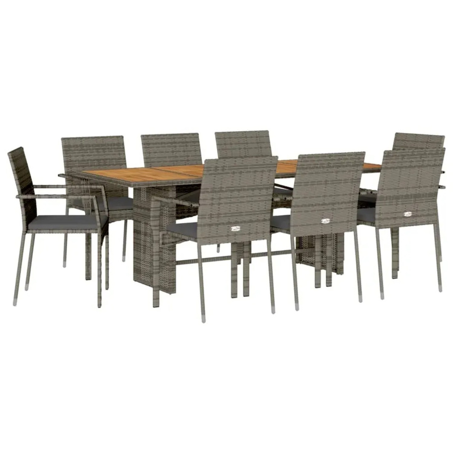 vidaXL 9-teilige Garten-Essgruppe aus Akazienholz und grauem PE-Rattan mit Kissen - Bild 2