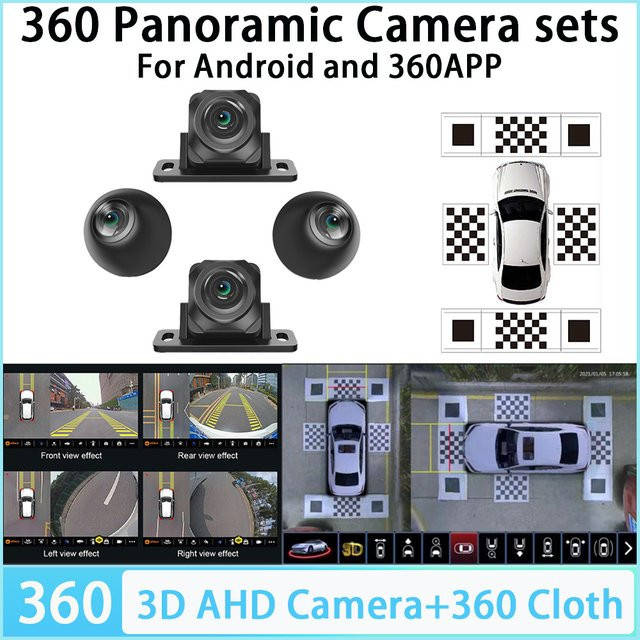 Bhorse 360-Grad-Panorama-Kamerasystem für Android Auto mit 3D AHD 1080P/720P und Kalibrierungstüchern in Schwarz - Bild 1